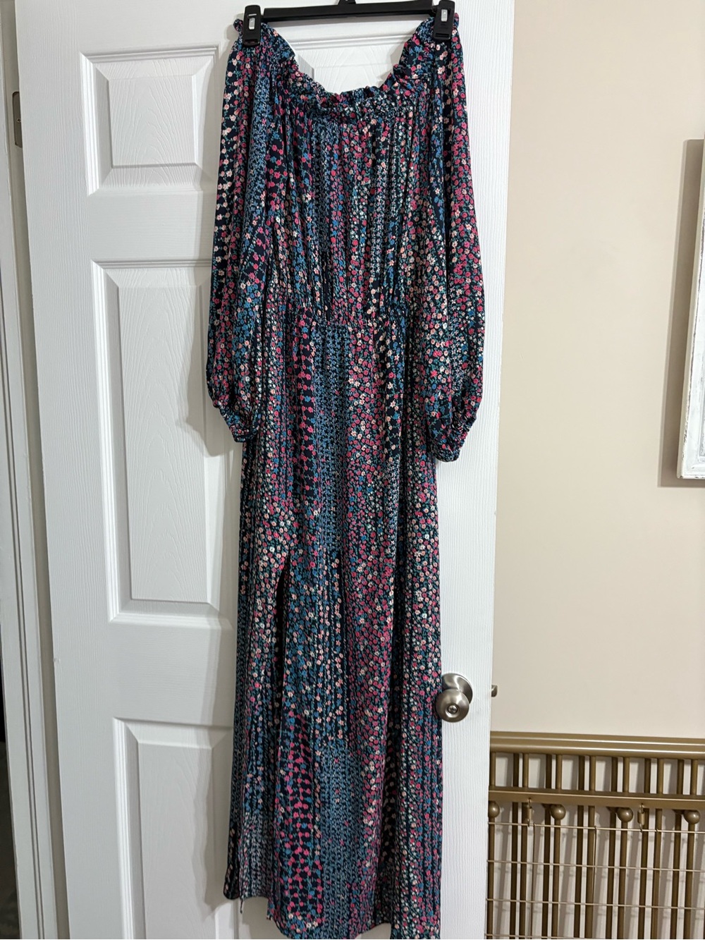 Buddy Love Navy Maxi Dress with Pink Floral Print Size Medium